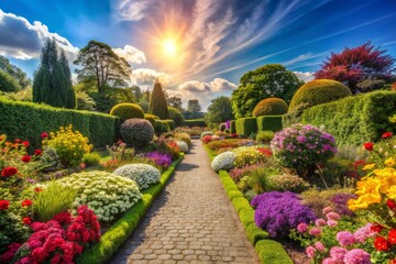 Fototapeta premium Formal Garden with Colorful Flowers