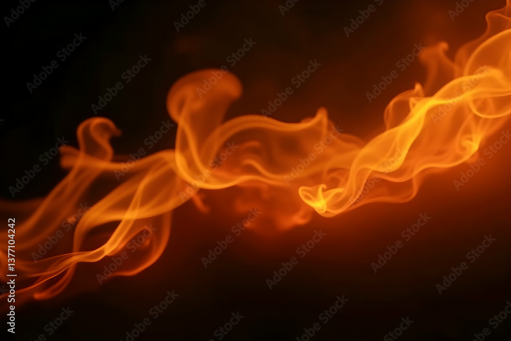 Poster dynamic display of vibrant orange and yellow flames undulating gracefully, resembling wildfire patte
