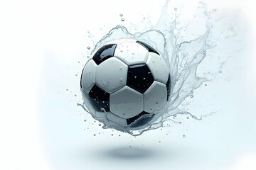 Fototapeta premium Dynamic Motion, A Soccer Ball Suspended in a Burst of Water, Illustrating Action, Energy, and Precision in Sport, Perfect for Advertising and Design