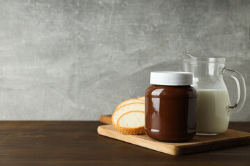 Morning food concept - tasty bread with chocolate pasta