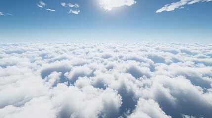 Fototapeta premium Above cloudscape, sunny sky, aerial view, flight, travel background