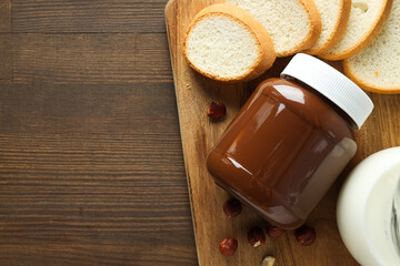 Morning food concept - tasty bread with chocolate pasta