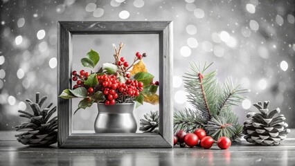 Festive Holiday Still Life with Berries and Pine