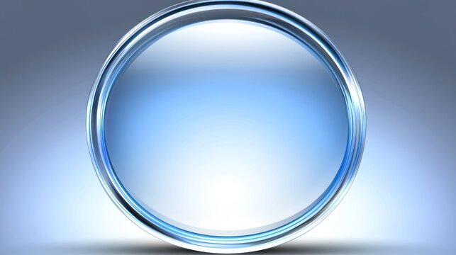 Blue chrome circle button interface design element on gradient background