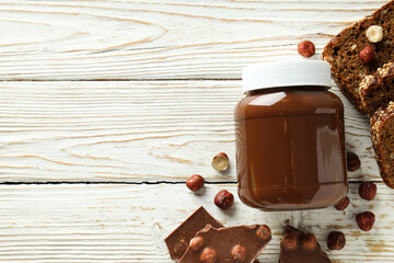 Morning food concept - tasty bread with chocolate pasta
