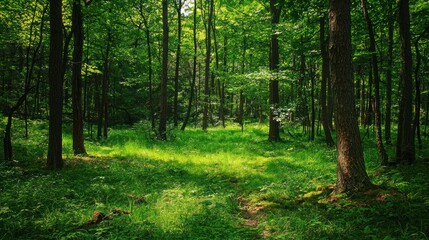 Fototapeta premium Serene Summer Forest: A Tranquil Escape into Nature's Embrace