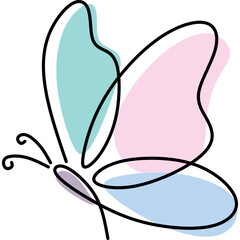 Butterfly continuous line drawing with pastel shapes