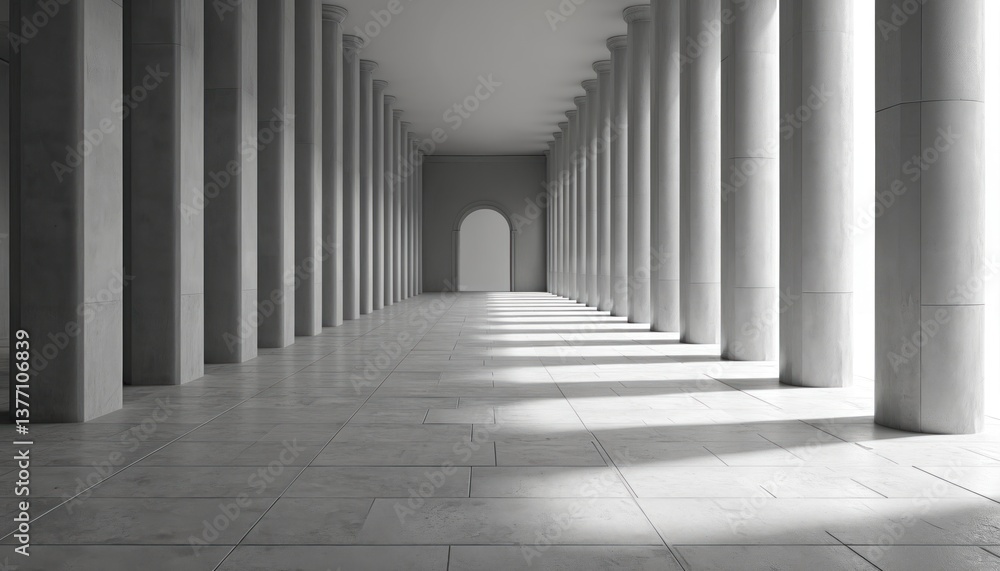 Poster abstract illustration of columns, vanishing point with geometric perspective. linear design, depth p