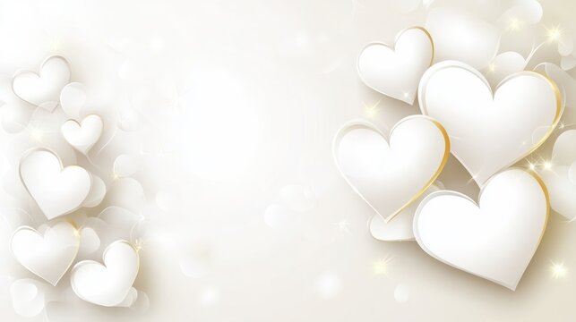 Elegant white hearts banner, soft glow background, Valentine's Day design