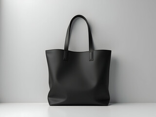 Elegant Minimalism, A Sleek Black Tote Bag Isolated on a Clean White Surface, Perfect for Branding, Design Mockups, and Stylish Lifestyle Visuals