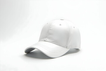 Obraz premium Elegant minimalistic studio shot showcasing a pristine white baseball cap, highlighting its sleek design and smooth texture against a clean background for a modern aesthetic