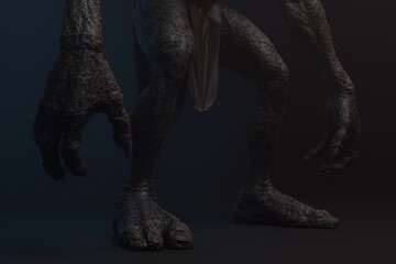 Realistic Dark Goblin Isolated on Black Background
