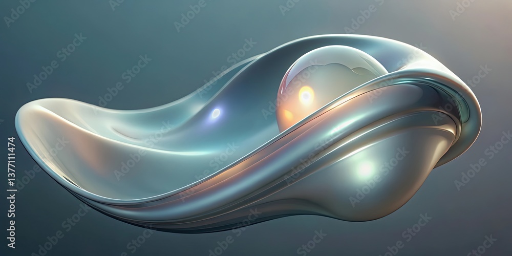 Poster abstract fluid form with iridescent highlights