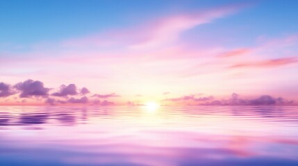 Fototapeta premium A serene sunset over calm waters, with soft pink and blue hues reflecting peaceful tranquility.