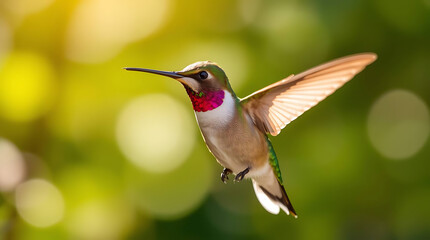 Naklejka premium Flying hummingbird in sunlight