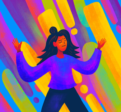 Colorful abstract representation of person expressing strong emotions