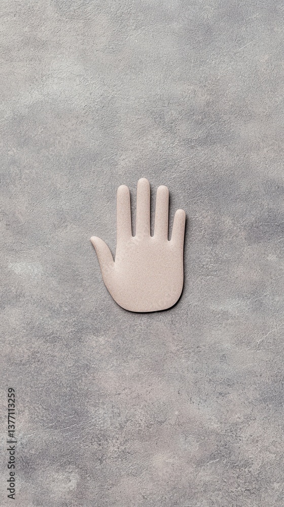 Poster a minimalist hand-shaped object on a textured gray background, symbolizing gestures or communication