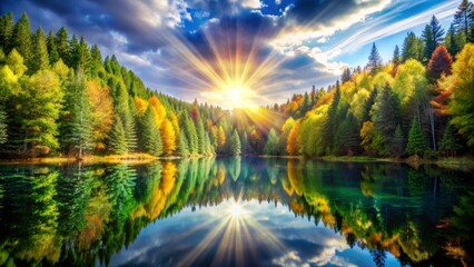 Obraz premium Autumn Forest Reflection on Lake