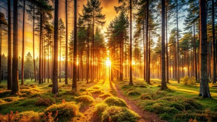 Obraz premium Forest Path at Sunset