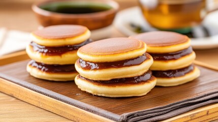Sweet Japanese Pancakes on Wooden Tray