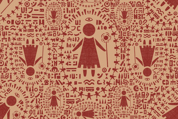 A seamless pattern of the enlightened one in the concept of an ancient mural painting