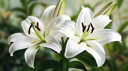 Fototapeta premium Beautiful White Lilies in Bloom