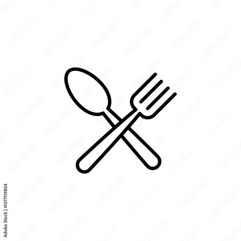 Poster spoon and fork icon in line,simple illustration for web and app..eps