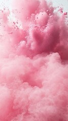 Abstract pink explosion. Fluffy, light pink powder erupts in the air, creating a dynamic, cloud-like effect.  Soft, delicate, and ethereal