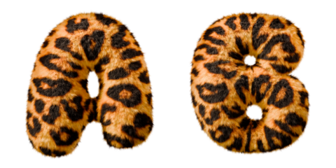 Leopard Fur A-B letters. Isolated on transparent background	