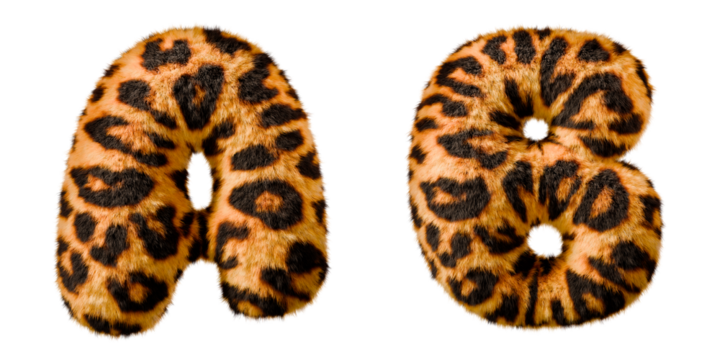 Leopard Fur A-B letters. Isolated on transparent background	
