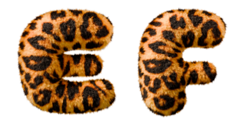 Leopard Fur E-F letters. Isolated on transparent background	