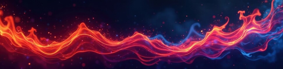 Fototapeta premium Flames in red and blue hues dance on a black canvas, with waves of fire engulfing the edges , Inferno, Fire