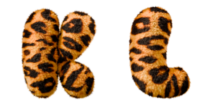 Leopard Fur K-L letters. Isolated on transparent background	