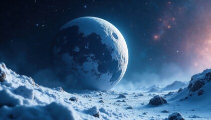 Frozen asteroid in the dark vastness of winter space , celestial, cold