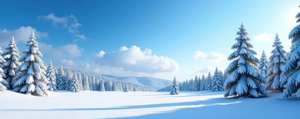 Frozen landscape with snow-covered trees and a bright blue sky , frozen, icy