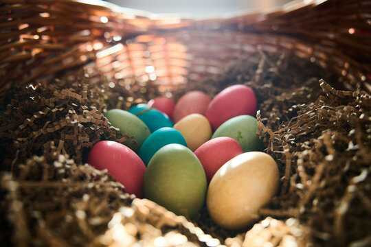 Vibrant easter celebration with colorful eggs in a spring