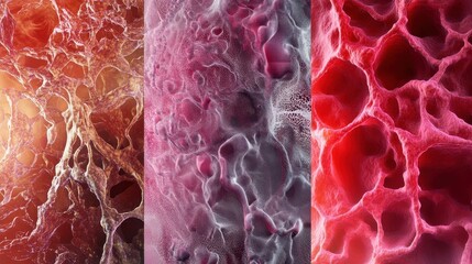 Microscopic Examination of Cellular Structures in Vivid Colors A MultiPanel Display of Complex Biological Networks and Textures, Medical  highlighting the intricacy of life