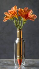 Orange alstroemeria in bullet casing vase