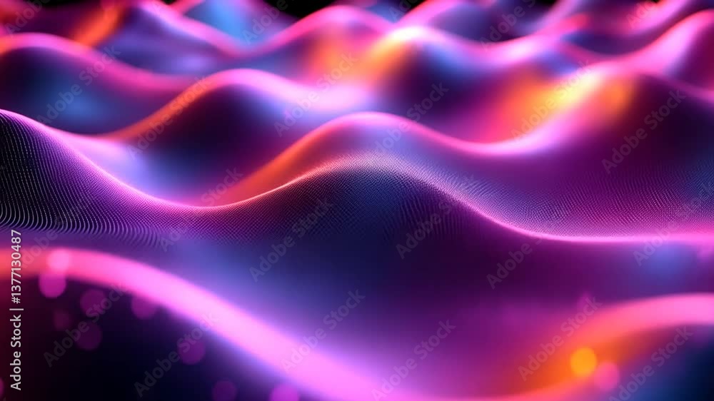 Poster abstract digital wave animation with glowing particles, dynamic vibrant colors