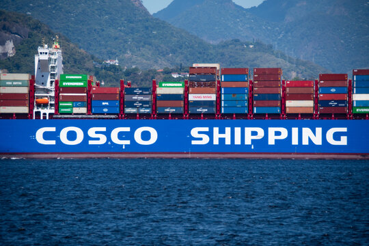 	
The COSCO Shipping container ship is one of the largest vessels in the world, designed to transport thousands of containers efficiently and safely across the oceans. Guanabara Bay - Rio de Janeiro -