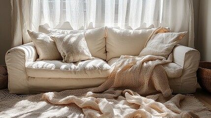 Cream Sofa in Sunlit Living Room