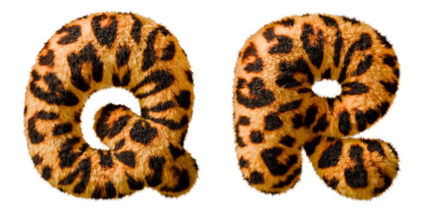 Leopard Fur Q-R letters. Isolated on transparent background	