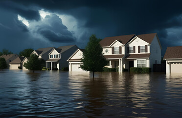 Submerged Neighborhood During Flood