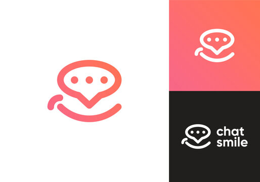 happy smile talk logo. online chat logo communication concept design template	