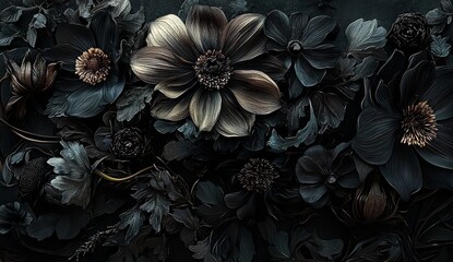 Fototapeta premium The dark gothic aesthetic enhanced by a moody floral background. 