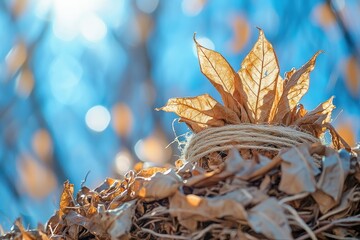 Dried leaves tied with twine, autumnal pile
