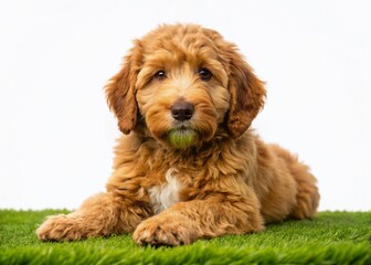 Adorable Liver Labradoodle Puppy Aerial View - Cute Dog Photo