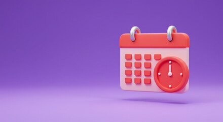 A cheerful pastel calendar and clock icon symbolizing timely scheduling and important dates against a soft purple backdrop.