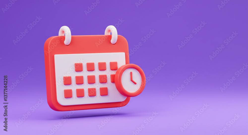 Aufkleber a vibrant red calendar and clock symbolize time management and scheduling, against a soft purple bac