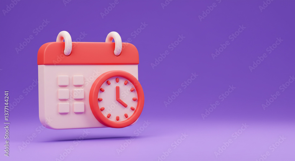 Poster a cheerful pastel calendar and clock symbolizing time management and scheduling, playfully rendered 